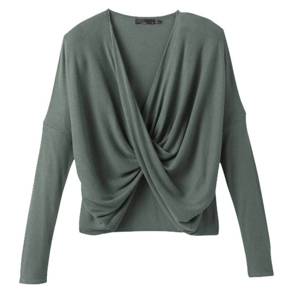 Prana Narcisso Sweater Green Draped Long Sleeve Top - Picture 4 of 11